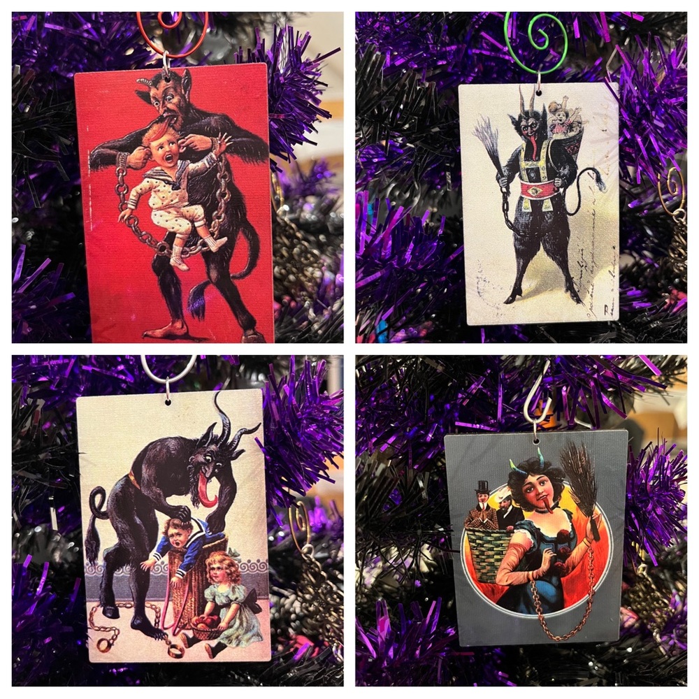 Krampus Ornament Set, Retro Krampus Postcard Greeting Holiday Ornament set
